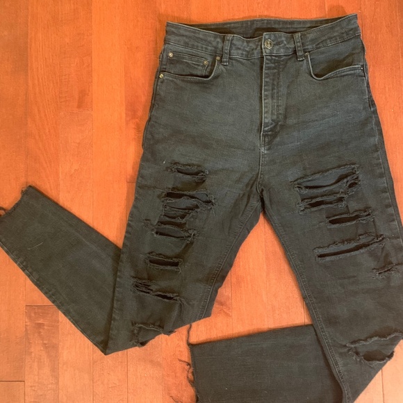 High Waisted Zara Ripped Black Skinny Jeans - Picture 1 of 4